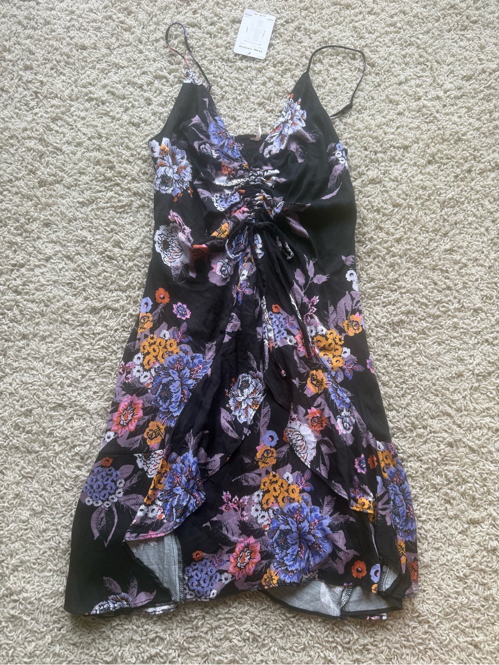 Free People Black Floral Mini Dress with Purple & black dress